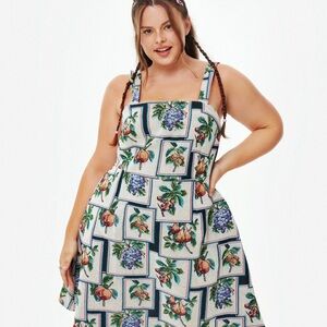 Cider Floral Patchwork Midi Dress - Blue and Green